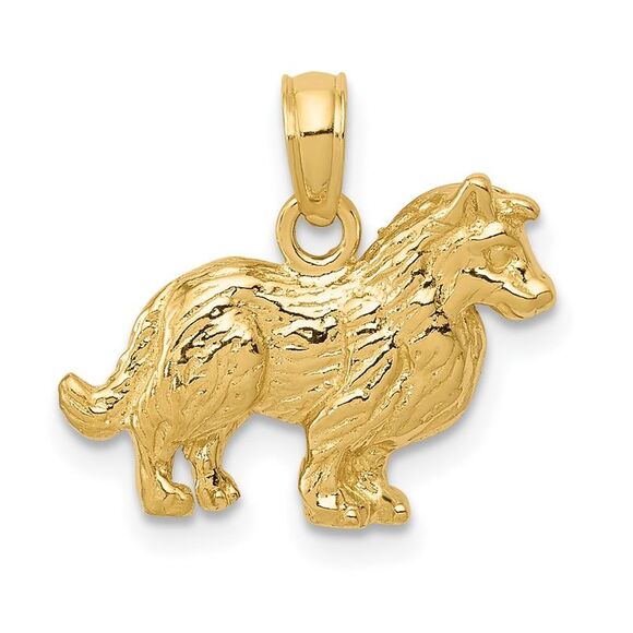 14k Yellow Gold Small Textured Collie Pendant - Picture 1 of 5